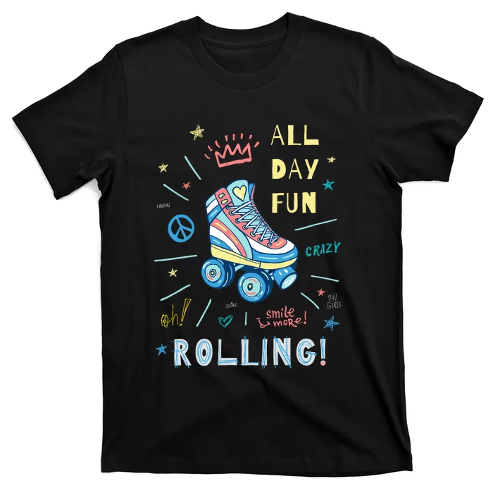 Rollers, Girls, Ride, Skate Board Sketch Style T-Shirt